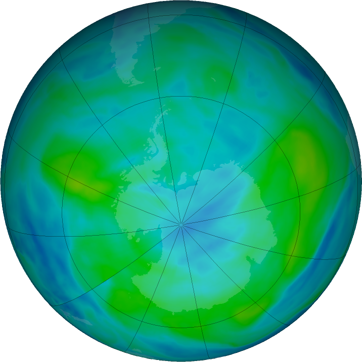 Antarctic ozone map for 09 March 2020